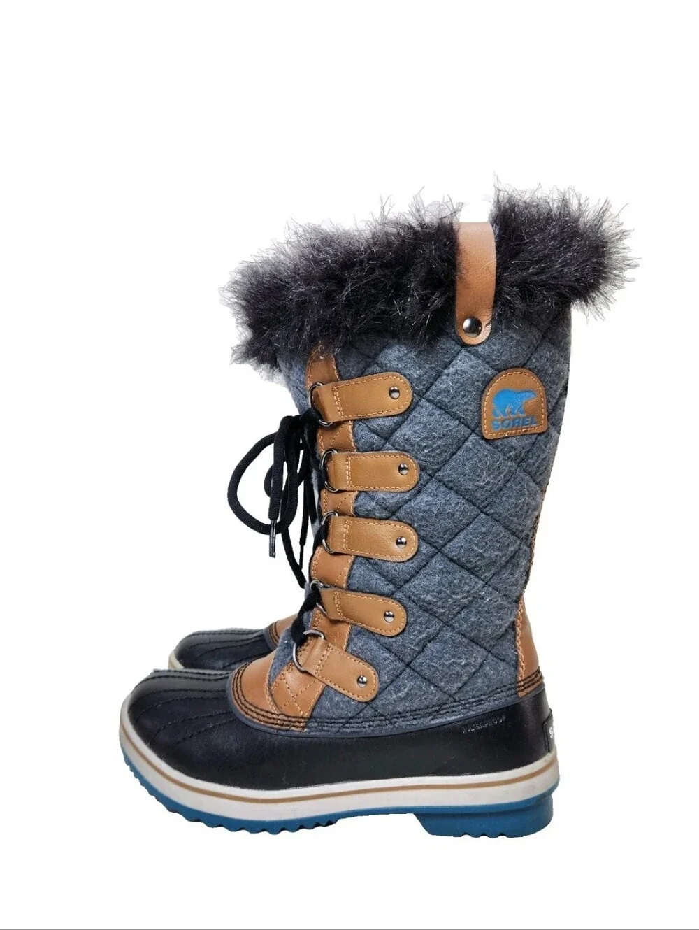 SOREL Tofino Waterproof Tall Boots Sz 8.5 Grey Blue Winter Snow NL2113-242